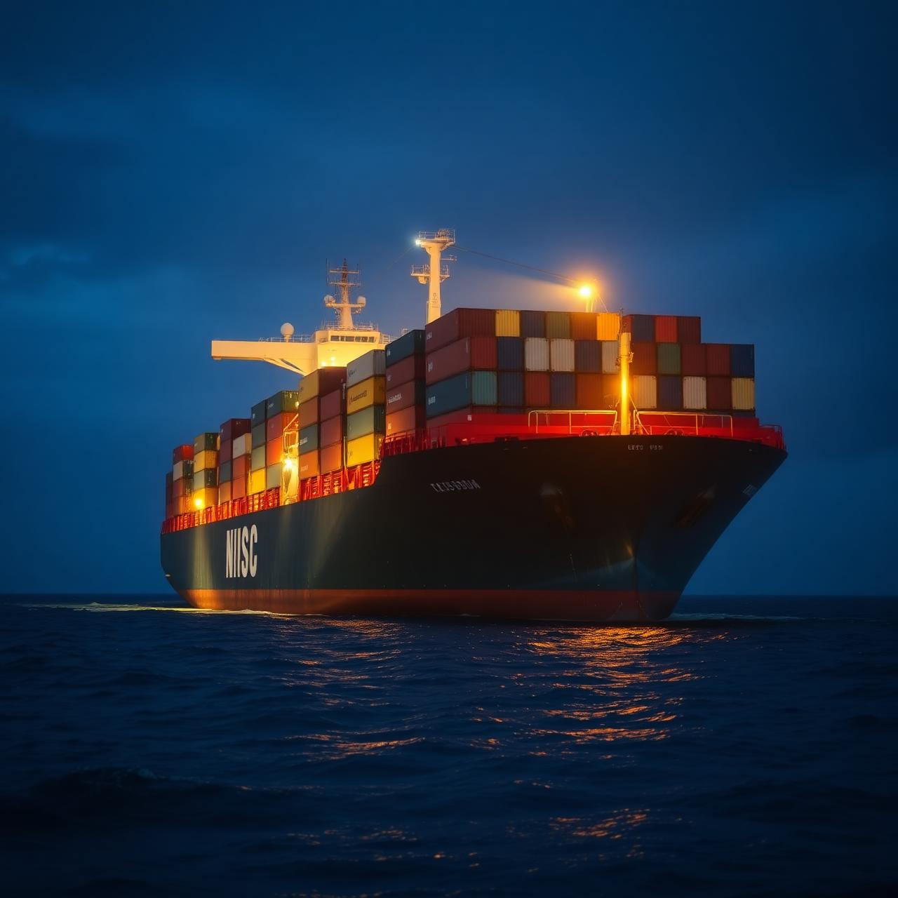 Navă comercială container la blue hour